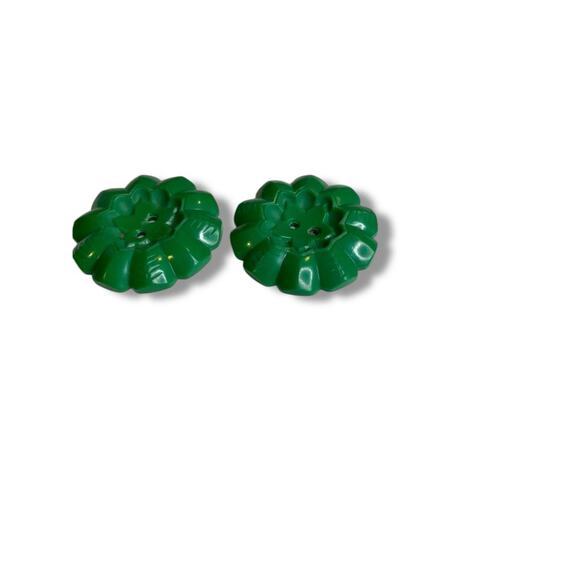 Set of 2 Green Midcentury Buttons Acrylic Flower Design 1.3" (34mm) - Picture 4 of 5